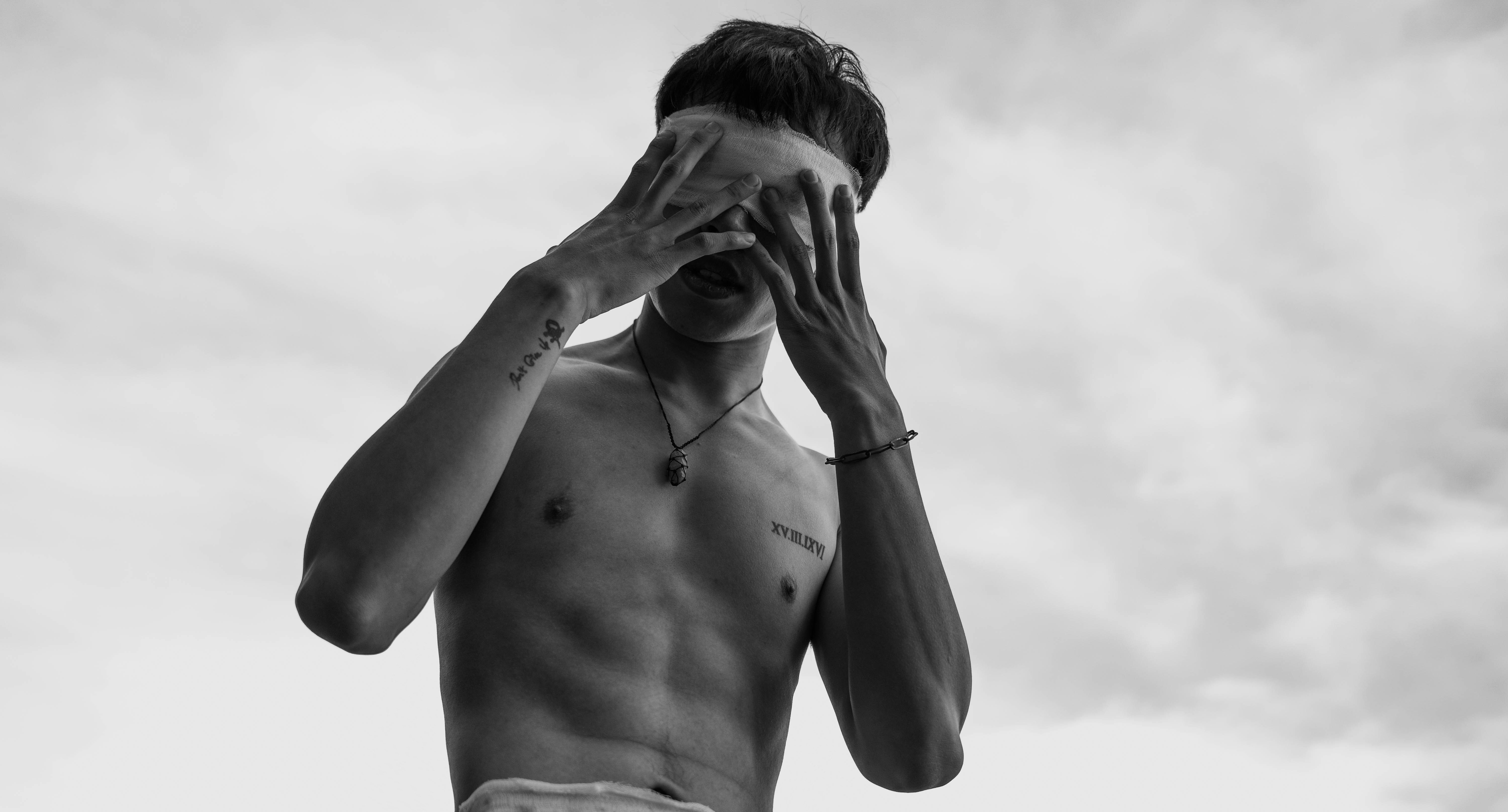 Masked boy - black and white image